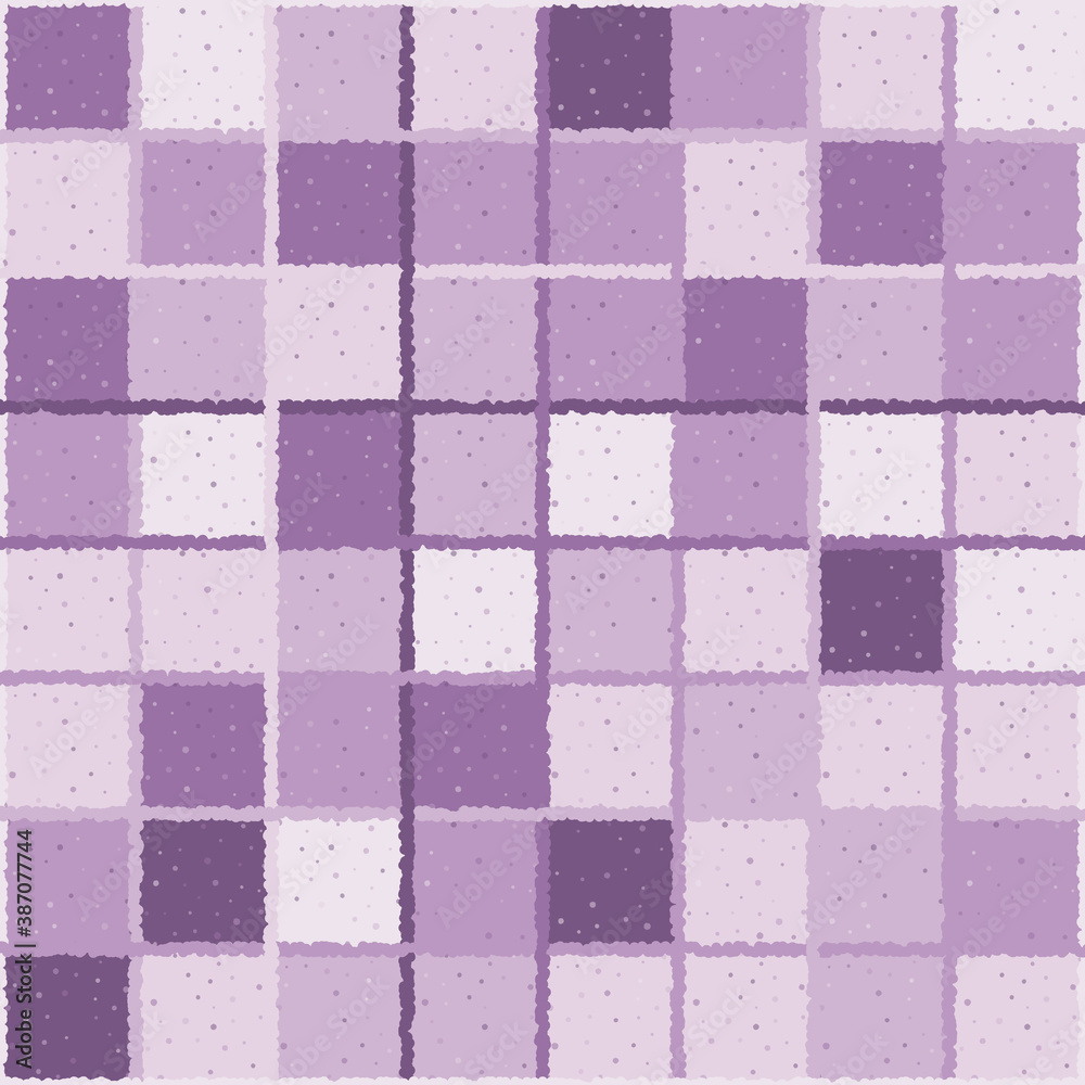 Seamless pattern.Check structure with rough lines with spots. Shades of purple and lilac colors.