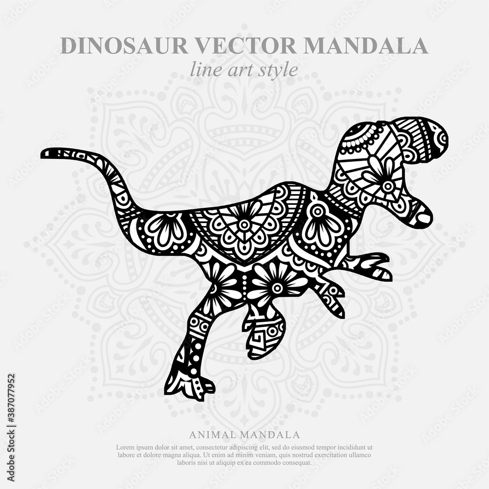 Vector illustration of a dinosaur mandala for coloring book. Dinosaur