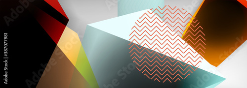 Low poly 3d geometric shapes, minimal abstract background. Vector illustrations for covers, banners, flyers and posters and other