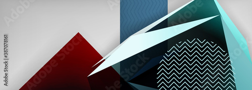 Low poly 3d geometric shapes, minimal abstract background. Vector illustrations for covers, banners, flyers and posters and other