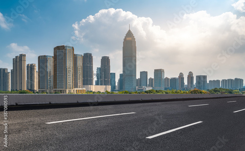 Road ground and modern architectural landscape skyline of Chinese city