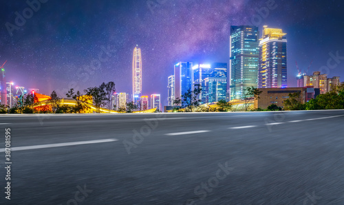 Road ground and modern architectural landscape skyline of Chinese city