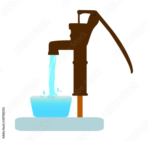 the mechanical process of old vintage hand pump machine pumping water from the earth