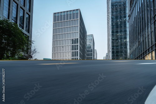 Road ground and modern architectural landscape skyline of Chinese city