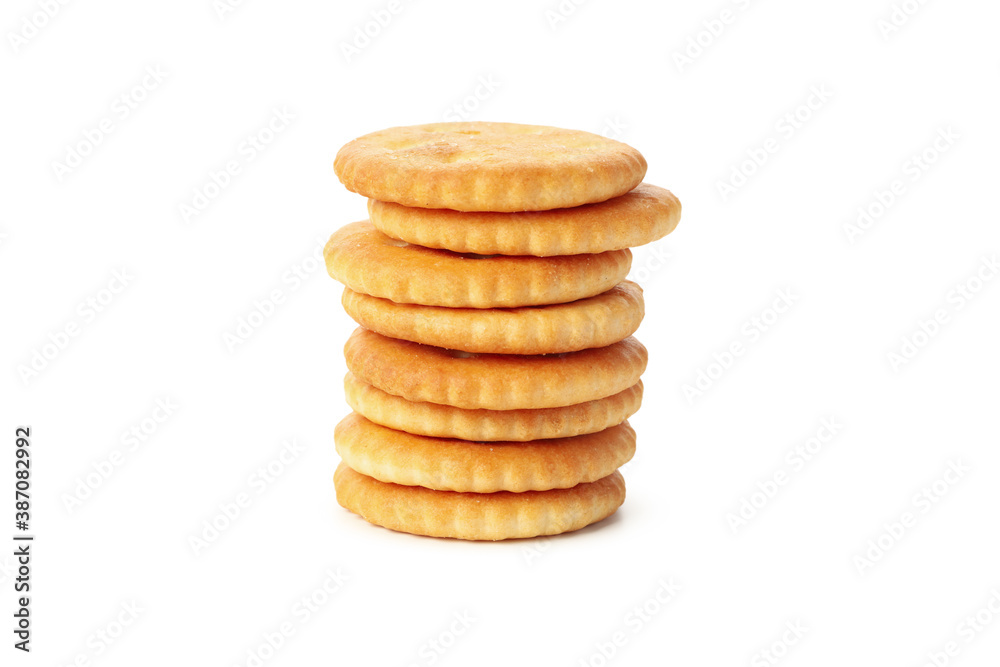 Tasty cracker biscuits isolated on white background Tasty cracker biscuits isolated on white background