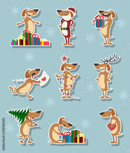 Funny Dog Christmas Characters Sticker Set 