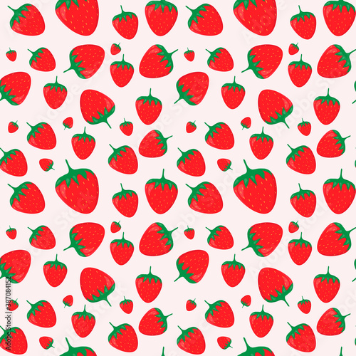 Cute strawberry pattern seamless on light background. Strawberry pattern for stationery, postcards, covers, websites. Vector hand drawn textures. Background with strawberries. Summer fruit.