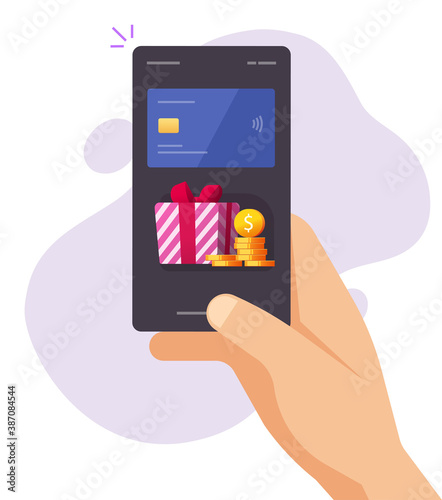 Person man got gift bonus reward on mobile phone money bank credit card or wallet as cashback vector, smartphone cellphone digital cash back program income prize app, web internet promotion design