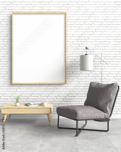 Mockup frame in modern interior background, 3D illustration