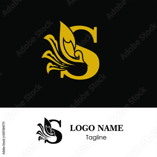 S Initial letter luxury beauty flourishes leaves ornament logo template.