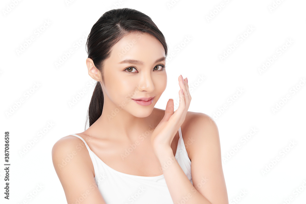 Beautiful young asian woman with clean fresh skin on white background, Face care, Facial treatment, Cosmetology, beauty and spa, Asian women portrait Beautiful young asian woman with clean fresh skin on white background, Face care, Facial treatment, Cosmetology, beauty and spa, Asian women portrait