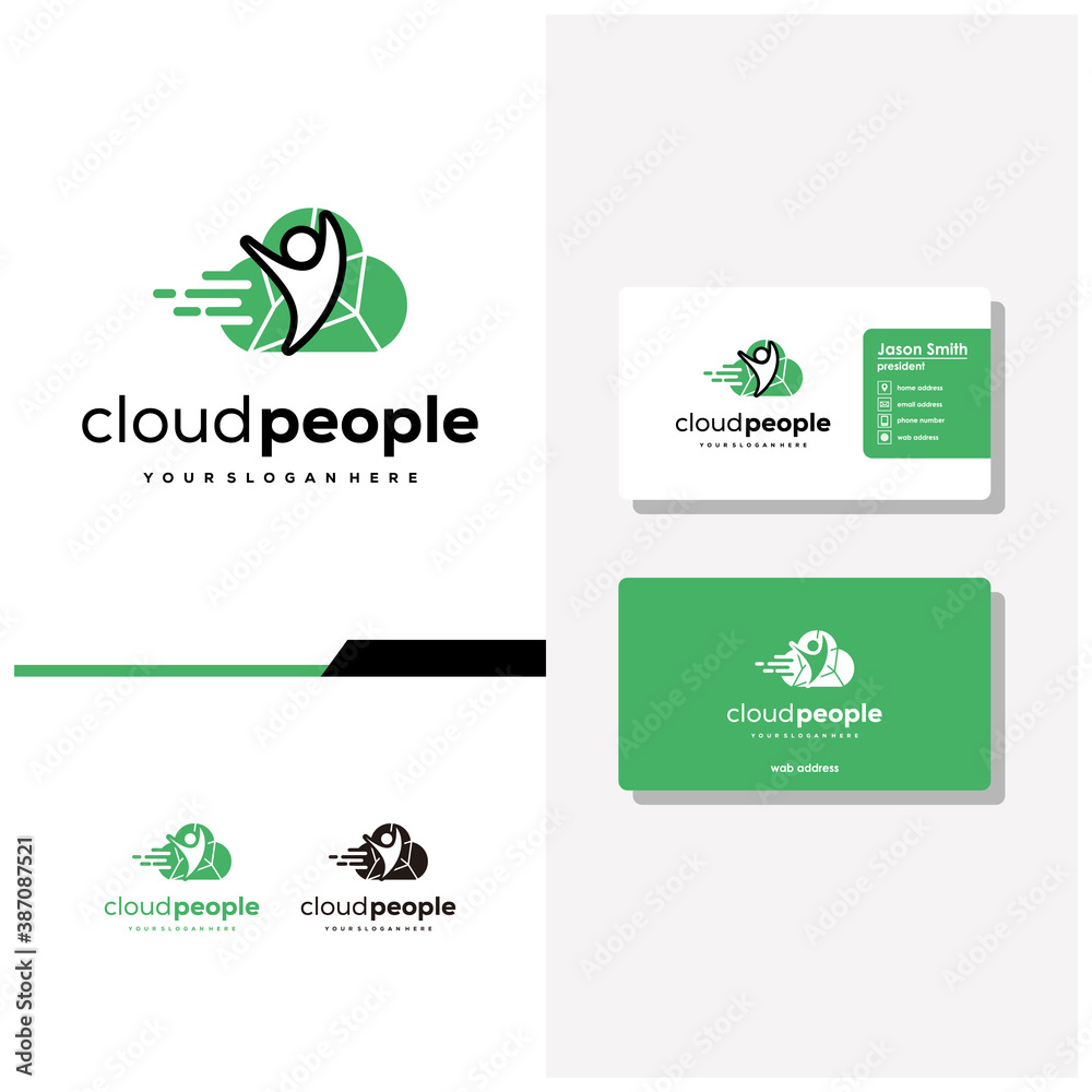 people cloud tech logo design and business card vector people cloud tech logo design and business card vector