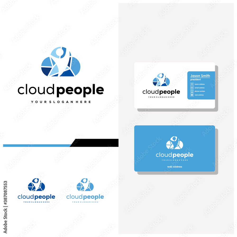 people cloud tech logo design and business card vector people cloud tech logo design and business card vector