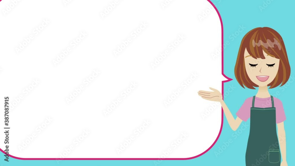 woman introducing about something with speech bubble. woman introducing about something with speech bubble.