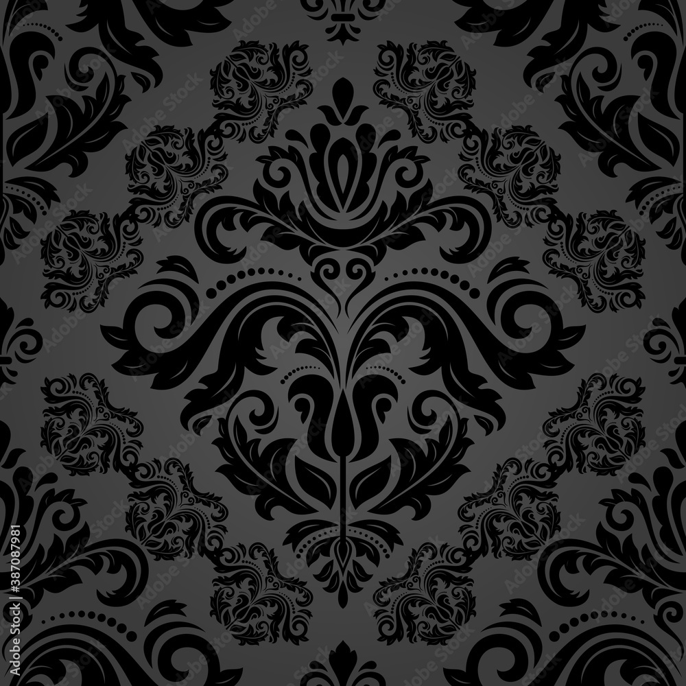 Classic seamless vector pattern. Damask orient black ornament. Classic vintage dark background. Orient ornament for fabric, wallpaper and packaging