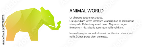 Green multi-colored gradient elephant banner, animal world concept, vector illustration