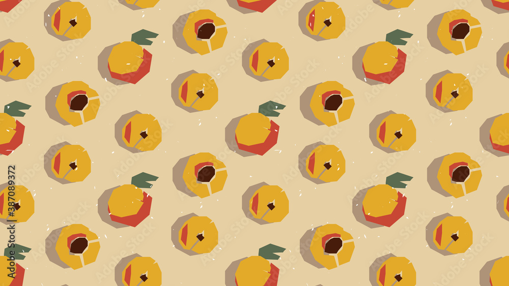 Minimalist seamless background with fresh fruits for grocery store advertising, web design, cover. Illustration with vegan products. Bright abstract banner with peach in pastel colors. Minimalist seamless background with fresh fruits for grocery store advertising, web design, cover. Illustration with vegan products. Bright abstract banner with peach in pastel colors.