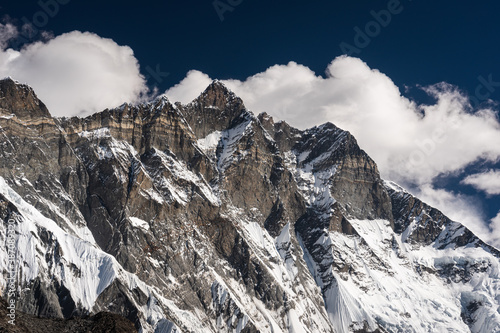 Lhotse mountain peak view from Chukung Ri in Everest base camp trekking route, Himalaya mountains range in Nepal