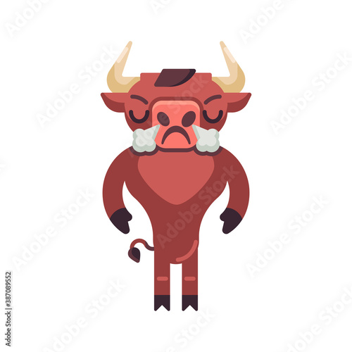 Angry bull flat icon, vector sign, Bull with steam from nose colorful pictogram isolated on white. Symbol, logo illustration. Flat style design