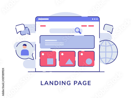 Landing page concept ui wireframe on display computer screen white isolated background with flat style