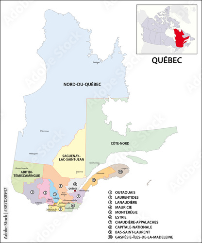 administrative vector map of the Canadian province of Quebec