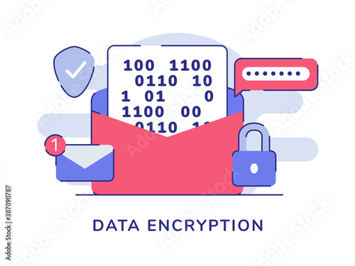 Encryption message password email number notification padlock shield white isolated background with flat style