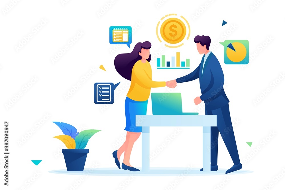 Partners have reached a profitable cooperation, business partnership. Flat 2D. vector illustration web design Partners have reached a profitable cooperation, business partnership. Flat 2D. vector illustration web design