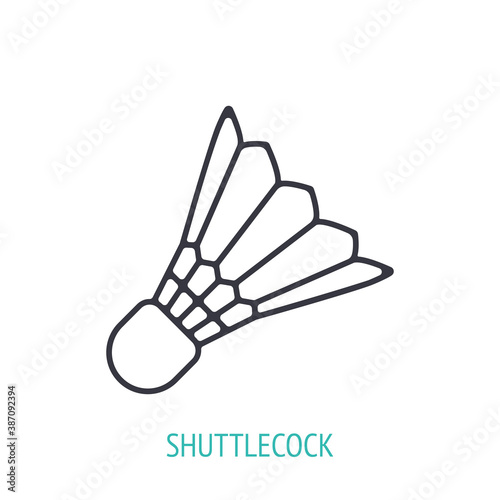 Shuttlecock for badminton from bird feathers outline icon. Vector illustration. Sports equipment. Inventory for athletic game. Thin line pictogram for user interface. Isolated white background © mochipet