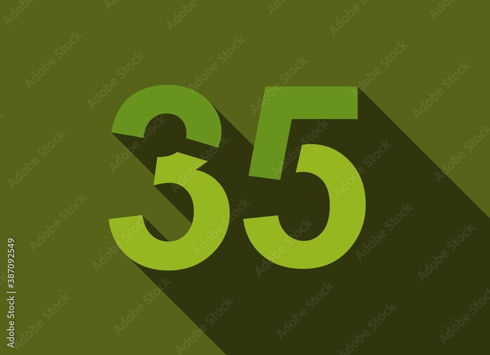 35 Number with long shadow, green colors cutting style. For logo, brand label, design elements, corporate identity, application & more. Vector editable illustration. 35 Number with long shadow, green colors cutting style. For logo, brand label, design elements, corporate identity, application & more. Vector editable illustration.