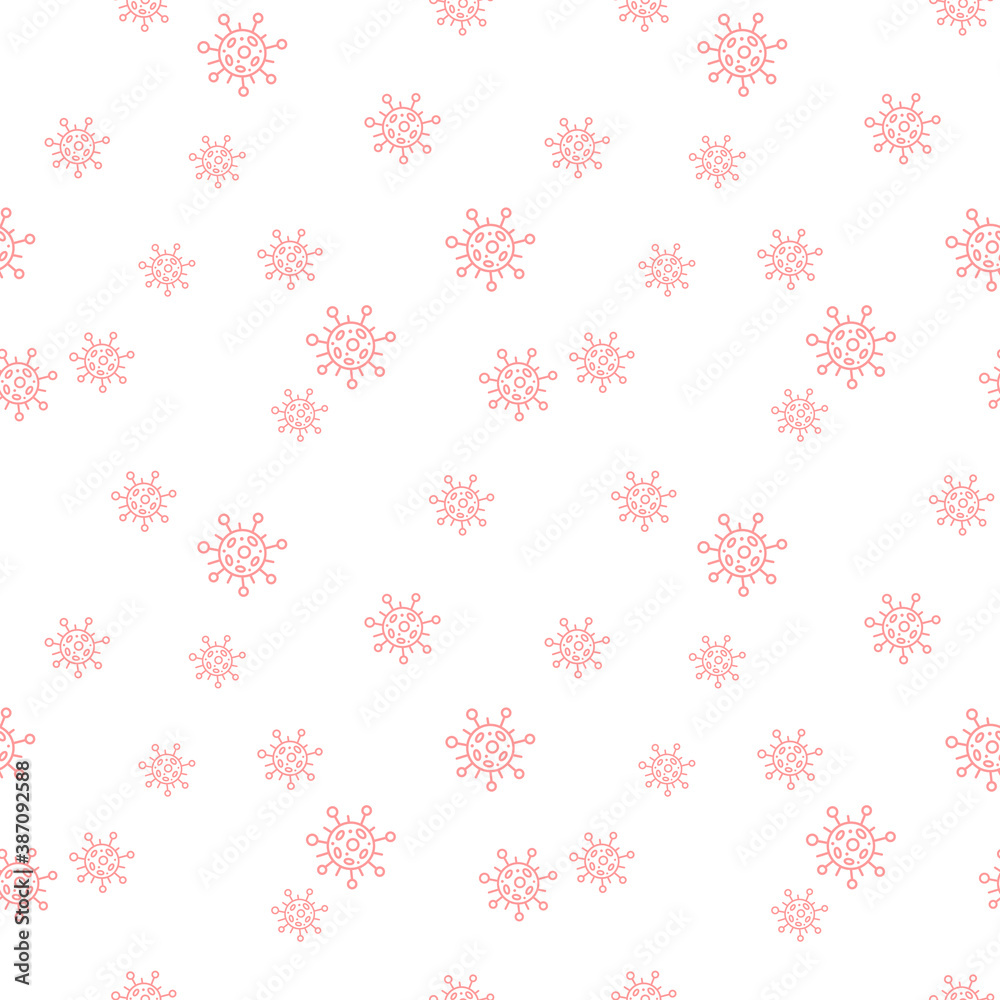 Seamless pattern of molecules, cells of virus, bacteria. Pandemic, epidemic covid-19. Theme of quarantine, spread of coronavirus, vaccination. Vector hand drawn background in doodle style isolated Seamless pattern of molecules, cells of virus, bacteria. Pandemic, epidemic covid-19. Theme of quarantine, spread of coronavirus, vaccination. Vector hand drawn background in doodle style isolated