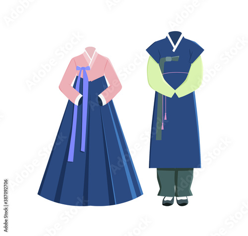 Traditional Korean clothing. Hanbok. Asia. Vector illustration.