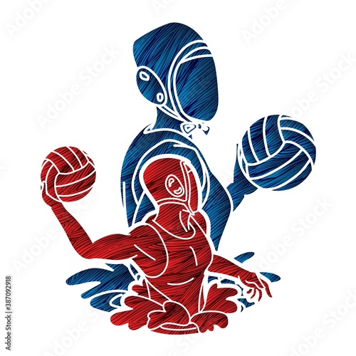 Water polo players  action cartoon graphic vector