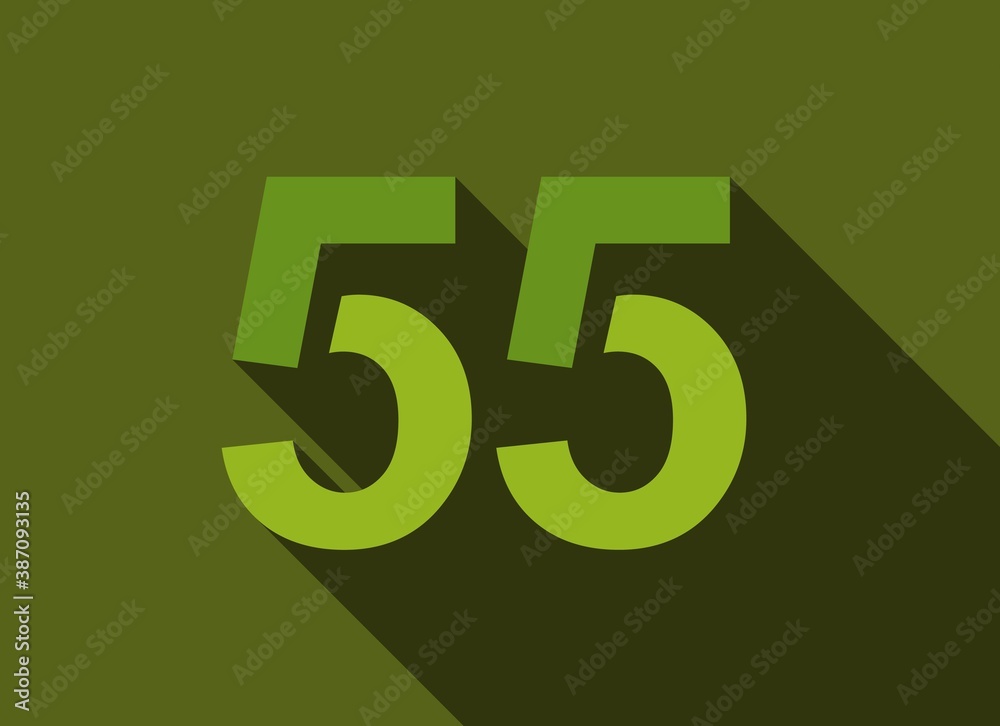 55 Number with long shadow, green colors cutting style. For logo, brand label, design elements, corporate identity, application & more. Vector editable illustration. 55 Number with long shadow, green colors cutting style. For logo, brand label, design elements, corporate identity, application & more. Vector editable illustration.