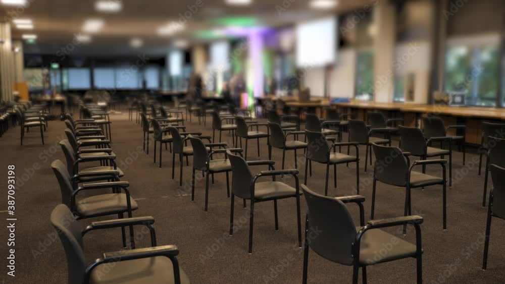 Lecture hall with corono proof social distance between chairs