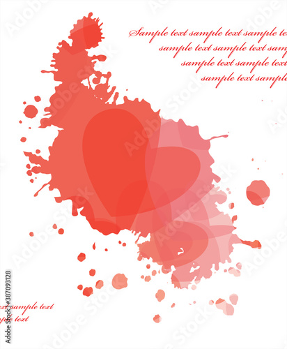 Abstract romantic background with decorative hearts and artistic graphic elements of paint. Valentine's Day card with copy space for your text.