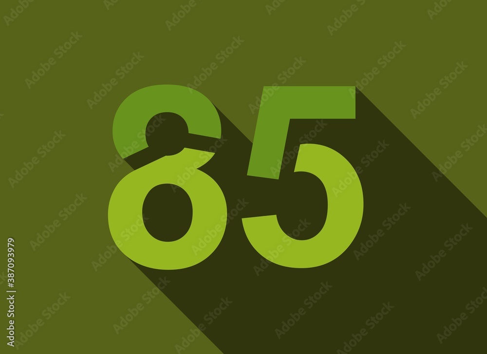 85 Number with long shadow, green colors cutting style. For logo, brand label, design elements, corporate identity, application & more. Vector editable illustration. 85 Number with long shadow, green colors cutting style. For logo, brand label, design elements, corporate identity, application & more. Vector editable illustration.