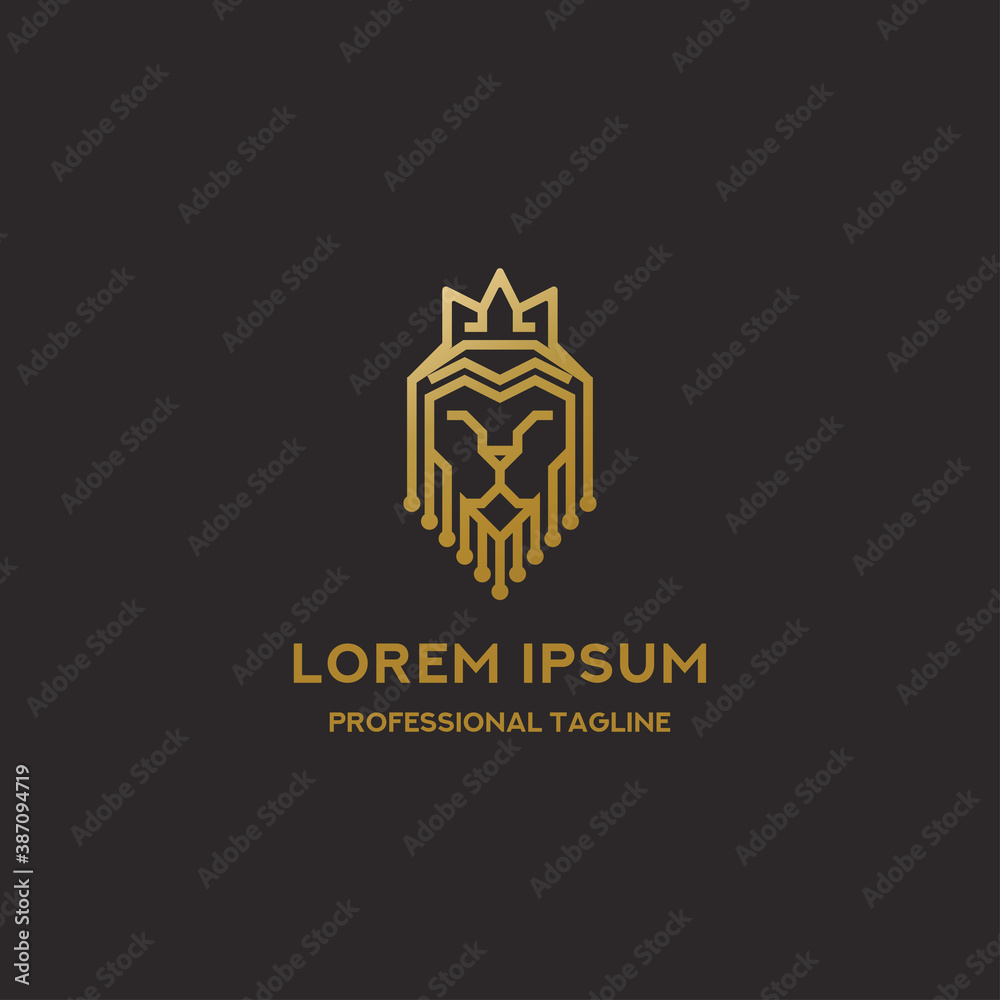 Lion King tech Gold Premium Logo Template Lion King tech Gold Premium Logo Template