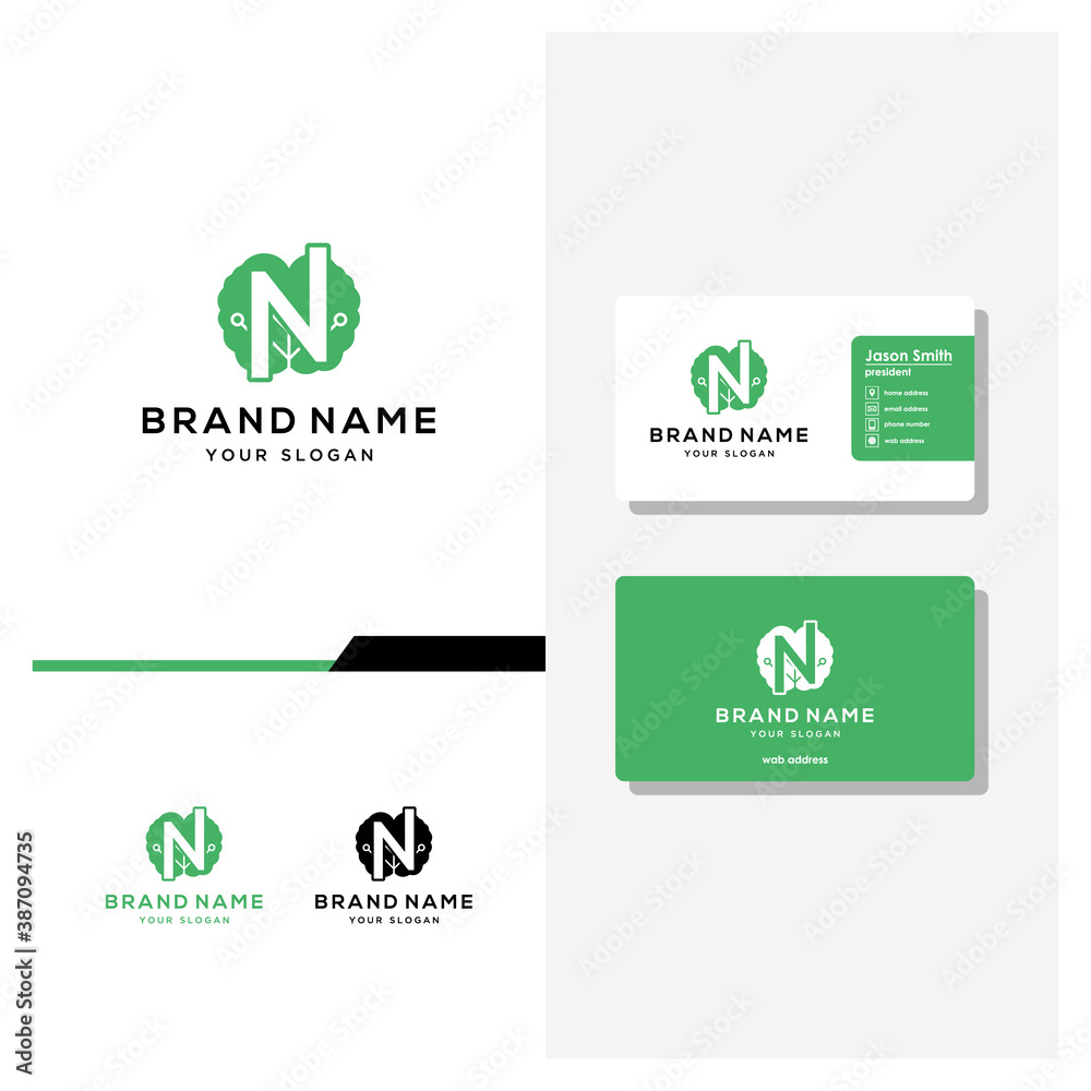 letter N brain logo design and business card vector letter N brain logo design and business card vector