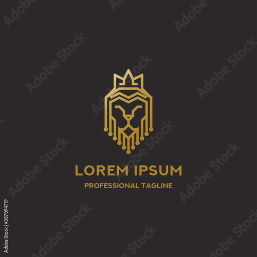 Lion King tech Gold Premium Logo Template