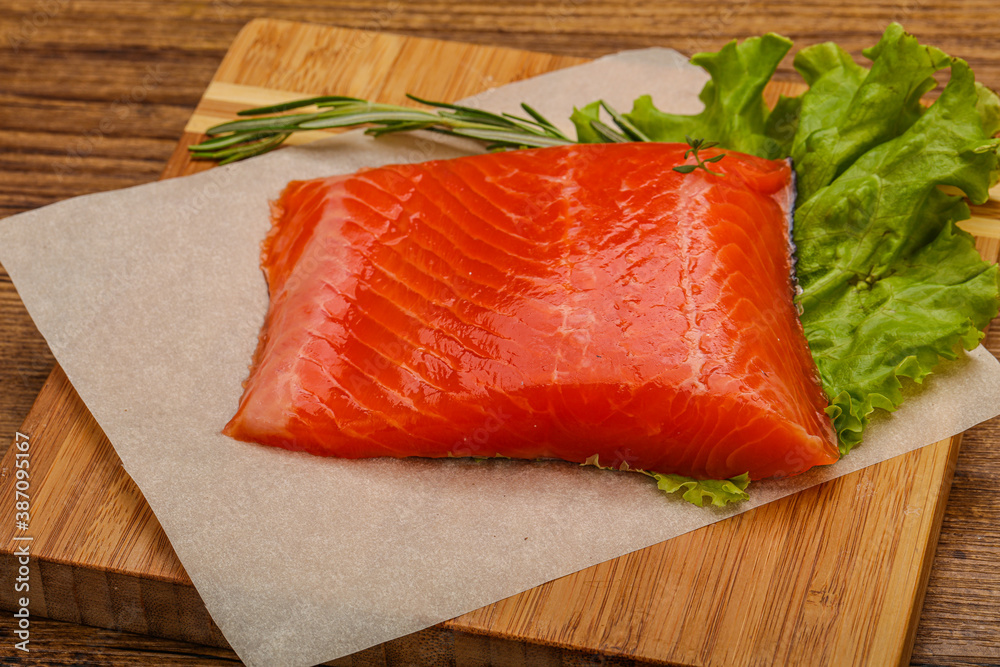 Salmon piece steak served rosemary Salmon piece steak served rosemary