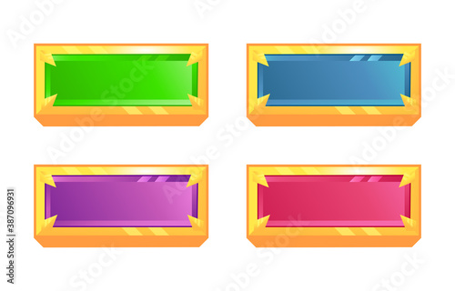 set of game ui diamond button with golden border in various color for gui asset elements vector illustration