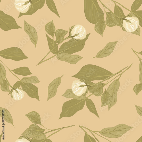 Vintage flowers and leaves. Bouquets of peonies. Seamless patterns. Pastel colors. Isolated vector illustrations.