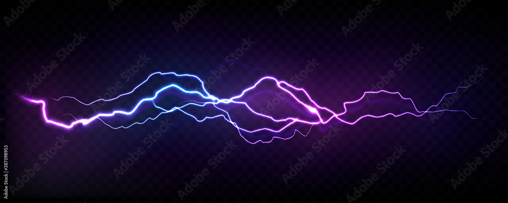Vector realistic lightning bolt isolated on transparent black ...