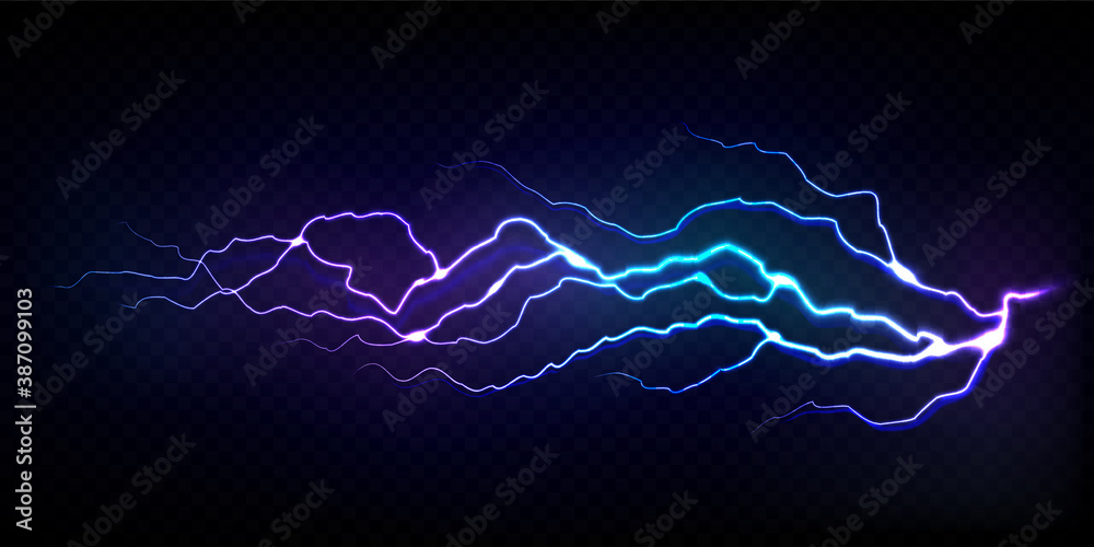Vector realistic lightning bolt isolated on transparent black ...