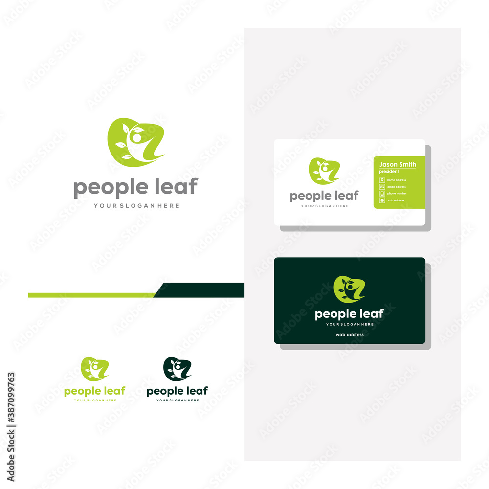 people leaf logo design and business card vector people leaf logo design and business card vector