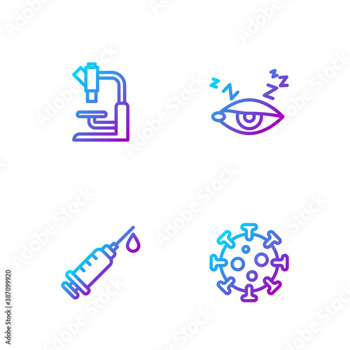 Set line Virus, Syringe, Microscope and Insomnia. Gradient color icons. Vector.