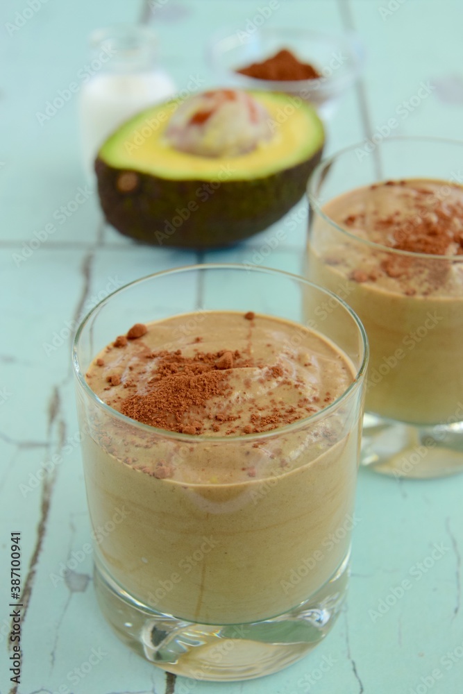 Healthy banana chocolate avocado smoothie drink Healthy banana chocolate avocado smoothie drink