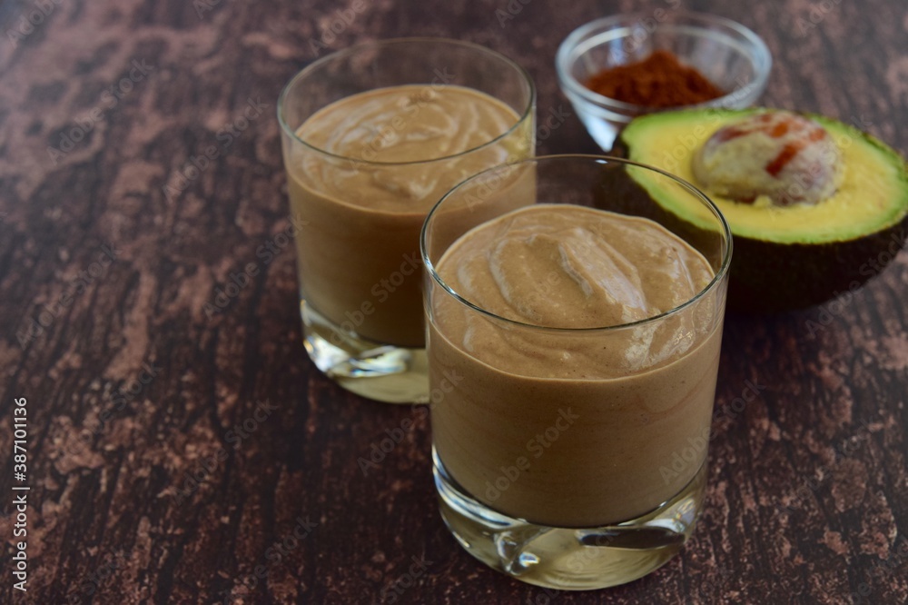 Healthy banana chocolate avocado smoothie drink Healthy banana chocolate avocado smoothie drink