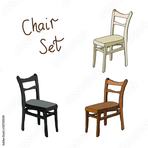 Chair set. Vector hand drawn sketch vintage stool collection. 
