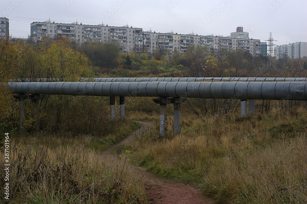 heating main pipes on the outskirts of the city